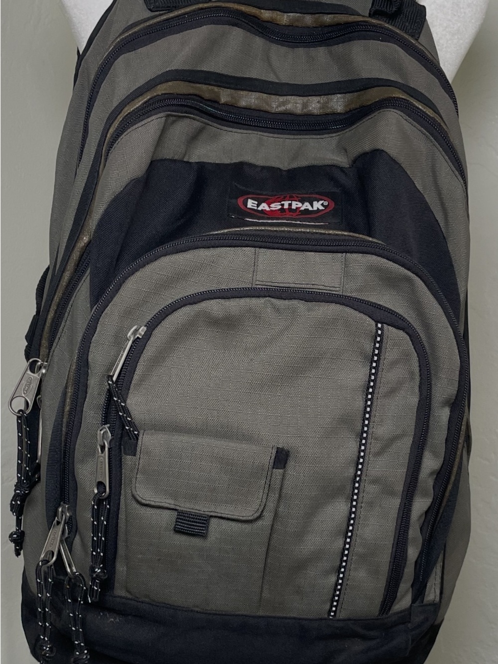 Vintage Eastpak Army Green and Black Multi-Compartment Backpack